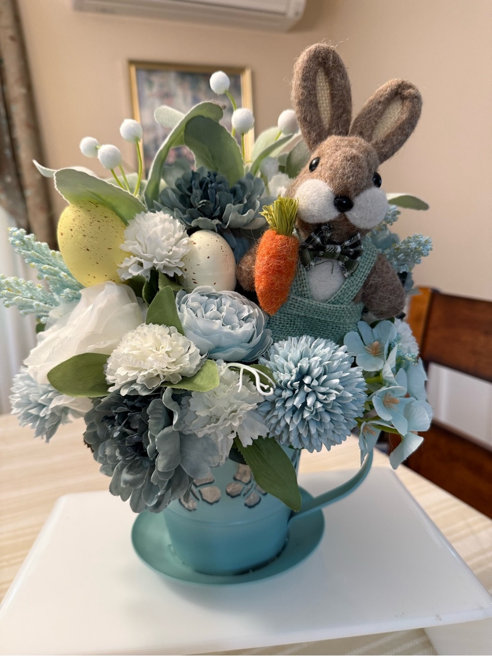 Spring Blue Bunny Floral Arrangement - Home Accents-measuring 15 x 12”